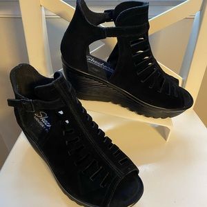 Skechers Suede Wedge Sandals NEW